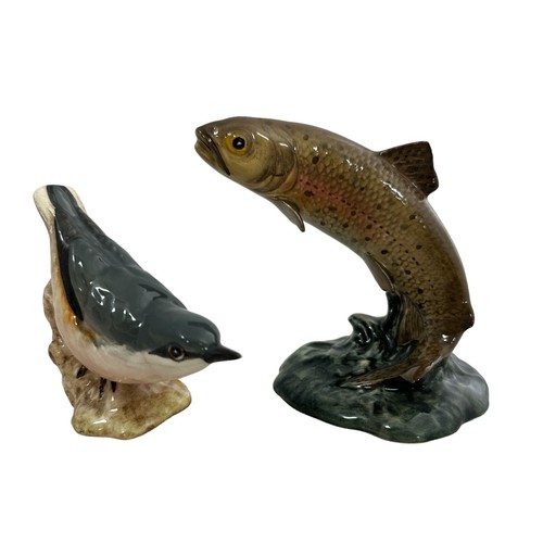 24 - Two Beswick figures, a trout 1390, and a nuthatch 2413,