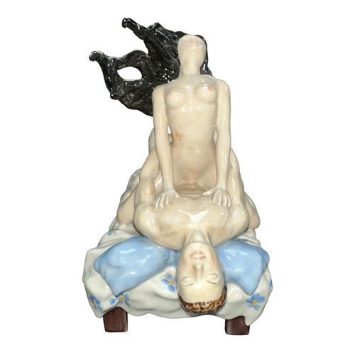 238 - Peggy Davies erotic ceramic sculpture The Lovers, The Sexual Passion, a man and woman having sex on ... 