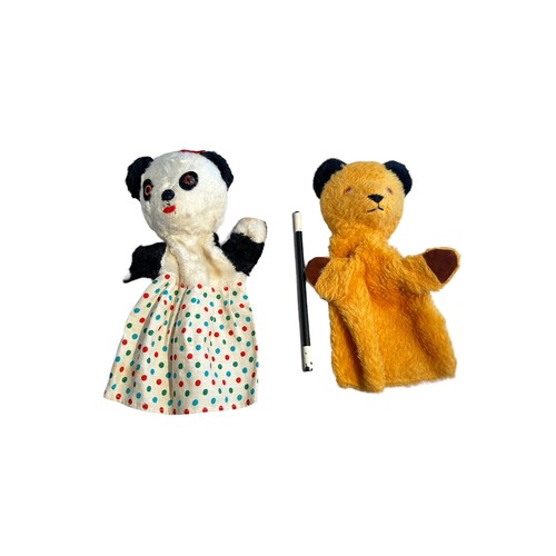 458 - Chad Valley. 1960s Sooty and Soo glove puppets, generally excellent to good plus, with Sooty's wand ... 