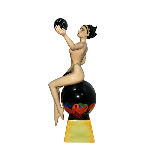 239 - Peggy Davies erotic ceramic sculpture ‘Isadora’, a naked woman with black hair in seated position, m... 