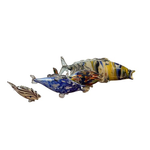 36 - Murano Glass (style) Fish, a group of four decorative Murano Glass colourful fish, varying sizes mea... 