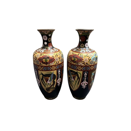 285 - Pair of Japanese Cloisonne Vases. 47cm in height. These have identical artworks to each other. Flora... 