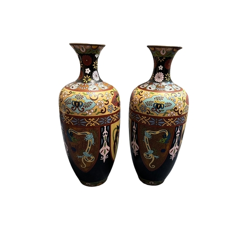 285 - Pair of Japanese Cloisonne Vases. 47cm in height. These have identical artworks to each other. Flora... 