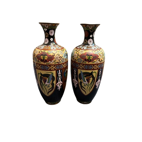 285 - Pair of Japanese Cloisonne Vases. 47cm in height. These have identical artworks to each other. Flora... 