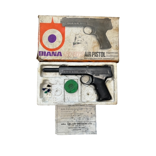 226 - Diana SP50 .177 Air Pistol. In original packaging (wear and tear to box), with 4 darts. In good cond... 