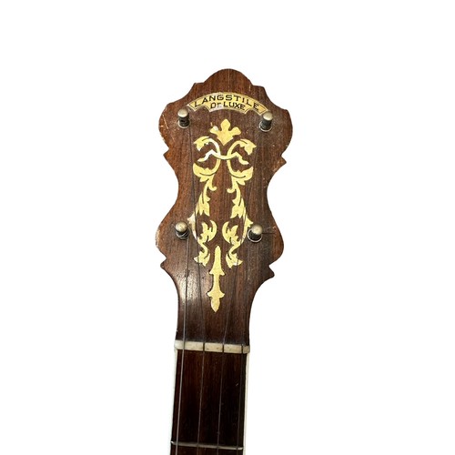 232 - Langstile Deluxe archtop banjo, c.1920’s, walnut neck with 22 frets, mother of pearl inlay to the fr... 