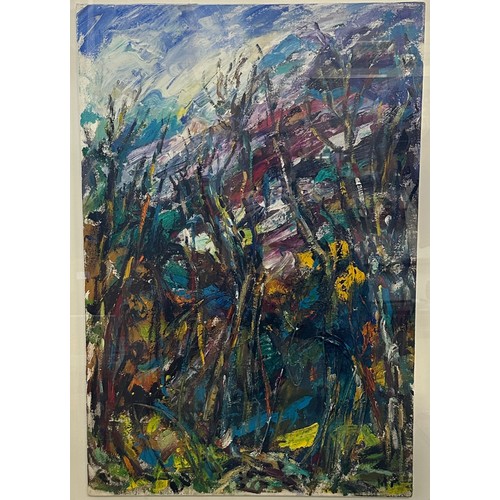 135 - Marjorie Arnfield MBE (British, 1930-2001), ‘Quarry & Spring Trees’ large format collage and mixed m... 