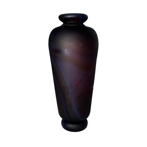 127 - Small studio glassware vase, purple / blue tones with swirling pattern. Unsigned. Height 20cm.