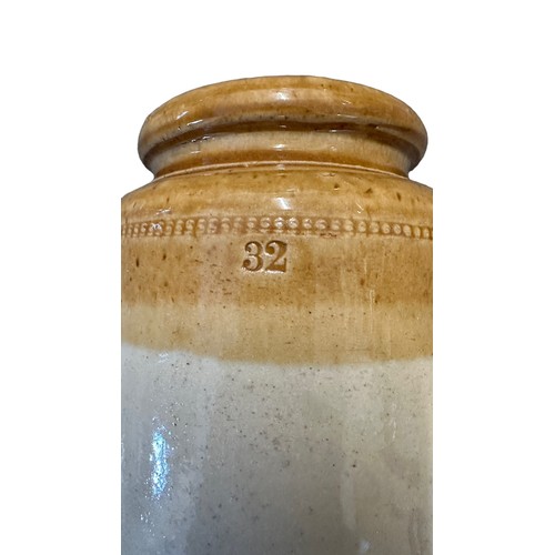 359 - Three stoneware flagons with five stoneware pots, to include 2 gallon 