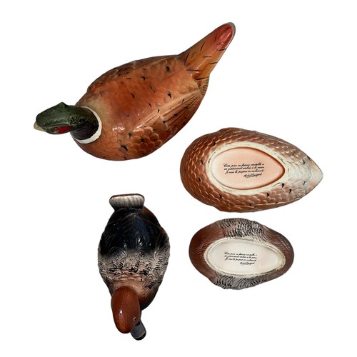 142 - Pair of ceramic Michel Caugant Bird Pate tureen dishes to include; a Michel Caugant Pheasant dish 25... 