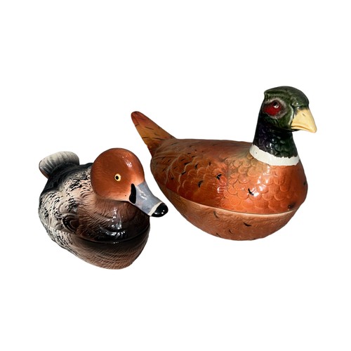 142 - Pair of ceramic Michel Caugant Bird Pate tureen dishes to include; a Michel Caugant Pheasant dish 25... 