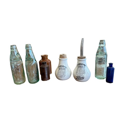 281 - Quantity assorted bottles & pots to include Three codd bottles, Two 