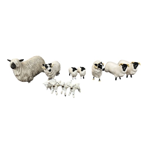 18 - Beswick, group of Sheep figurines to include; Beswick Wensleydale Sheep, Two Rams (2), Two further C... 