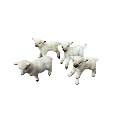 18 - Beswick, group of Sheep figurines to include; Beswick Wensleydale Sheep, Two Rams (2), Two further C... 