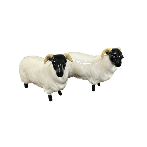 18 - Beswick, group of Sheep figurines to include; Beswick Wensleydale Sheep, Two Rams (2), Two further C... 