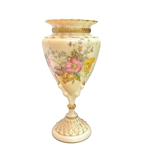 145 - A Royal Worcester blush ivory porcelain vase, the body painted with flowers, with gilded highlights ... 