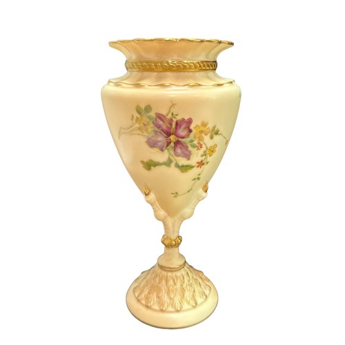 145 - A Royal Worcester blush ivory porcelain vase, the body painted with flowers, with gilded highlights ... 