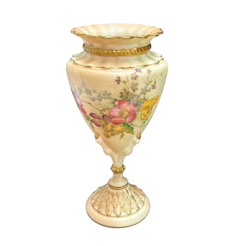 145 - A Royal Worcester blush ivory porcelain vase, the body painted with flowers, with gilded highlights ... 