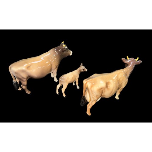 27 - Beswick, a Beswick Jersey Cow family, including; Beswick Jersey Cow Bull (CH. Dunsley Coy Boy) 1422,... 