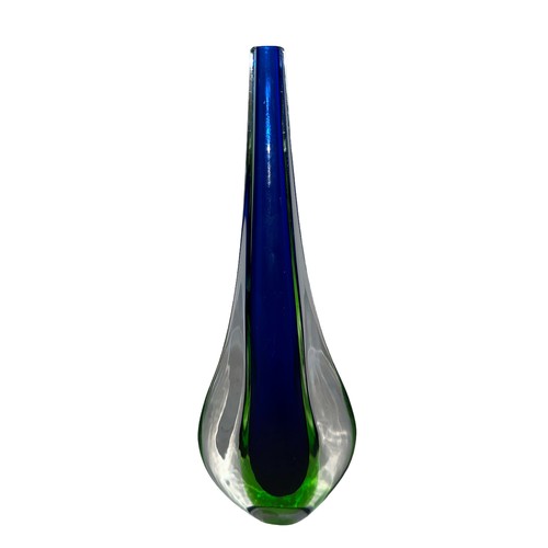 32 - Murano Glass, a Murano Sommerso long teardrop studio glass vase in blue and green tones, with Murano... 