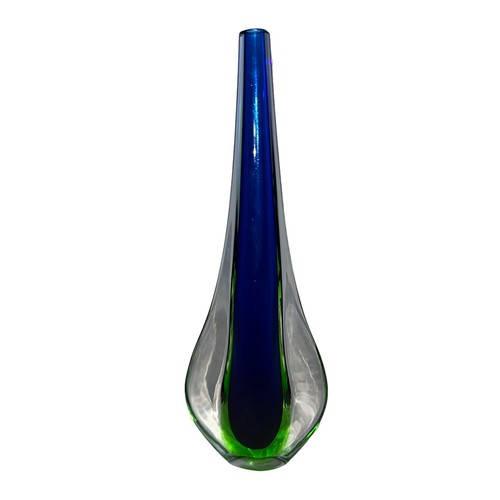 32 - Murano Glass, a Murano Sommerso long teardrop studio glass vase in blue and green tones, with Murano... 