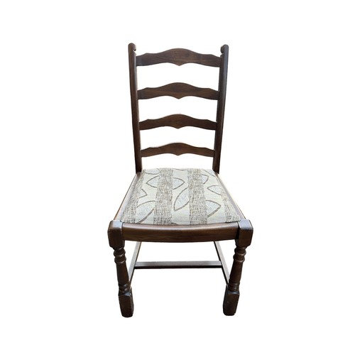 456 - Ladder back chairs, set of four, generally good plus, with drop out patterned beige fabric cushions ... 