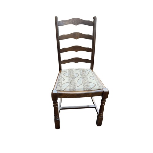 456 - Ladder back chairs, set of four, generally good plus, with drop out patterned beige fabric cushions ... 