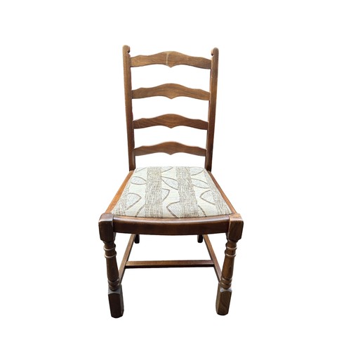 456 - Ladder back chairs, set of four, generally good plus, with drop out patterned beige fabric cushions ... 