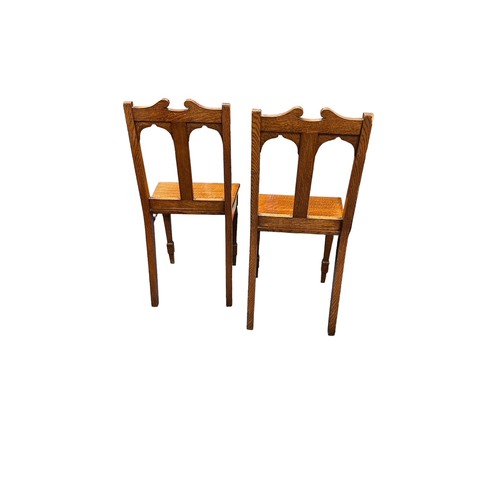 457 - Pair of Oak hall chairs, wooden seat, generally excellent, approx. size: H86cm/34 inches x W41cm/16 ... 