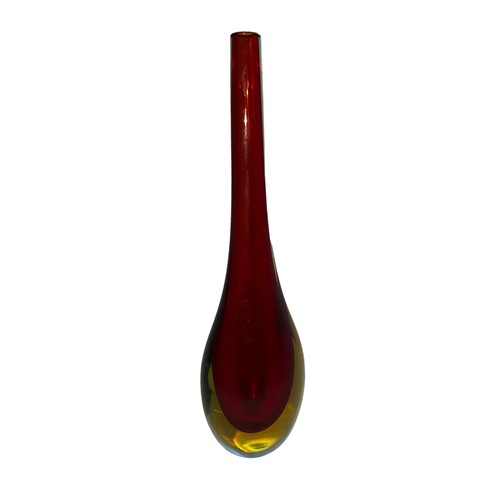 33 - Murano Glass, a large Murano Sommerso, teardrop studio glass vase in red and orange tones. Small nic... 