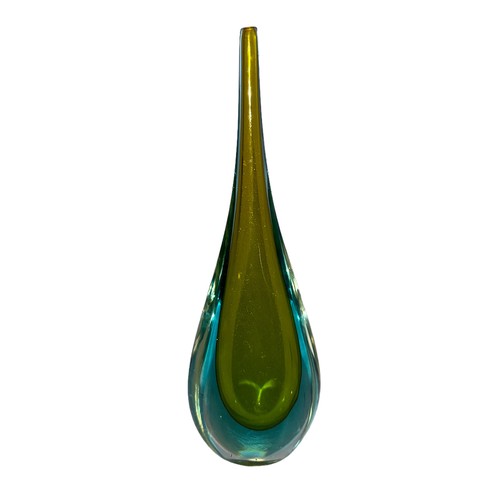 34 - Murano Glass, a Murano Sommerso, teardrop studio glass vase in yellow and blue tones. Height 20cm.