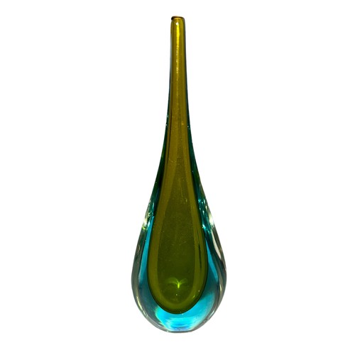 34 - Murano Glass, a Murano Sommerso, teardrop studio glass vase in yellow and blue tones. Height 20cm.