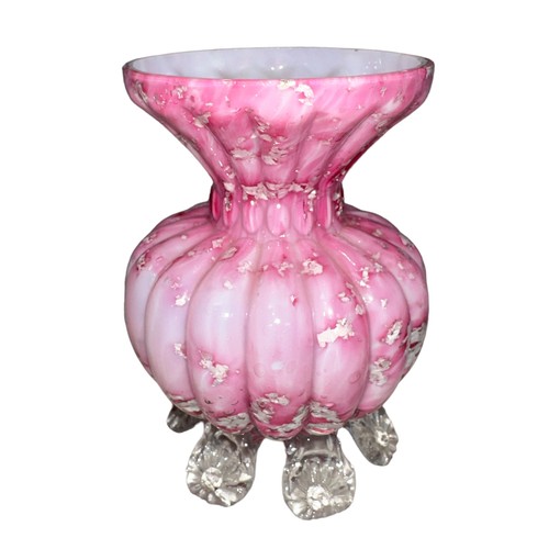 412 - Stevens & Williams, late 19th Century Steven & Williams pink glass vase of spherical form stood on s... 