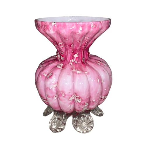 412 - Stevens & Williams, late 19th Century Steven & Williams pink glass vase of spherical form stood on s... 