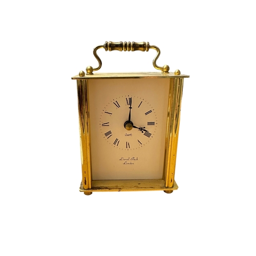 117 - Brass Carriage Clock and Brassware. A Lionel Peck brass battery powered carriage clock (untested), w... 