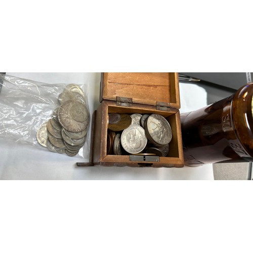 220 - Mainly 20th Century pre-decimal coins in jar and box, largely copper with some pre-1947 silver (180g... 