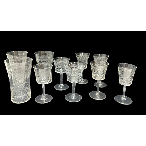 314 - Ten delicate cut glass glasses including seven wine/ sherry glasses and three tall glasses Minor chi... 