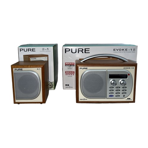 84 - Pure Evoke-1S DAB & FM portable radio with S-1 auxiliary speaker with cherry veneer, both new in box... 