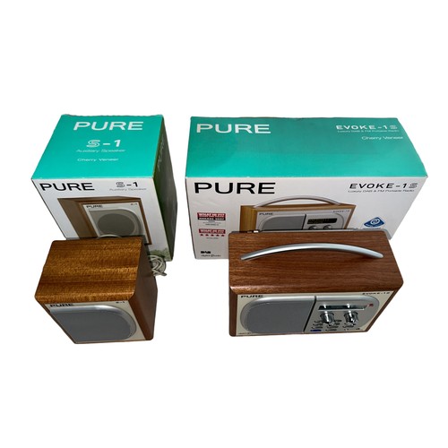 84 - Pure Evoke-1S DAB & FM portable radio with S-1 auxiliary speaker with cherry veneer, both new in box... 