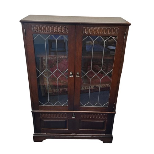 448 - Mahogany display cabinet with astragal glazed doors over cupboard with drop-down door, width 84cm, d... 