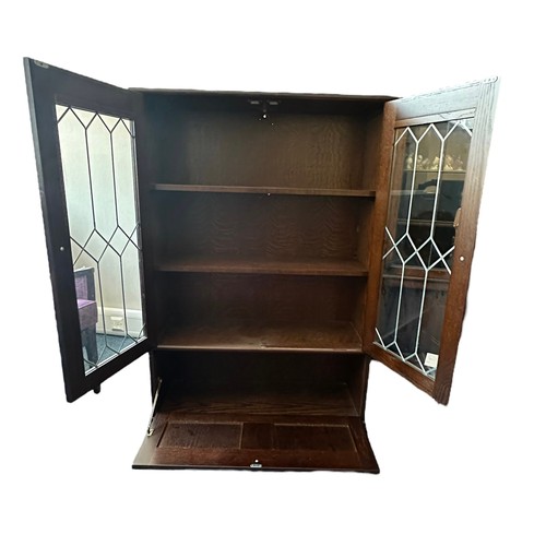 448 - Mahogany display cabinet with astragal glazed doors over cupboard with drop-down door, width 84cm, d... 