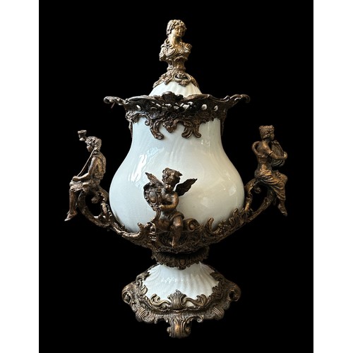 231 - A large late 19th Century European (likely Austrian) crackled porcelain urn / cassolette with gilt m... 