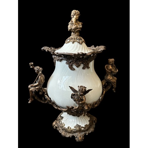 231 - A large late 19th Century European (likely Austrian) crackled porcelain urn / cassolette with gilt m... 