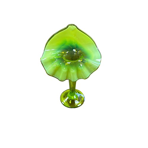 316 - Pair of 19th Century Uranium Vaseline glass Jack-In-The-Pulpit vases. 19cm tall. (2)