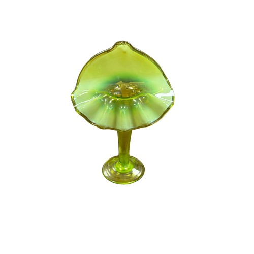 316 - Pair of 19th Century Uranium Vaseline glass Jack-In-The-Pulpit vases. 19cm tall. (2)