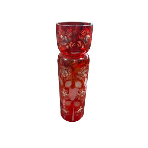 315 - Victorian Cranberry Hyacinth Bohemian glass vase, c.1880, engraved with flower and leaves design. He... 