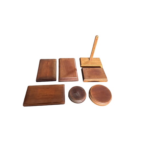 150 - Collection of wooden boxes (4, including 3 with brass banding) and plinths (7, with 4 being rectangu... 