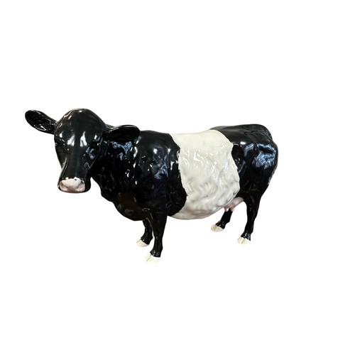 23 - Beswick, a Beswick Belted Galloway Cow in gloss black and white with white stripe down middle, pink ... 