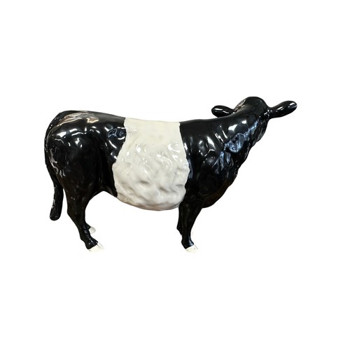 23 - Beswick, a Beswick Belted Galloway Cow in gloss black and white with white stripe down middle, pink ... 