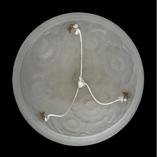 296 - French (c.1920’s) Art Deco frosted glass hanging moulded glass ceiling shade, bowl form, in the mann... 